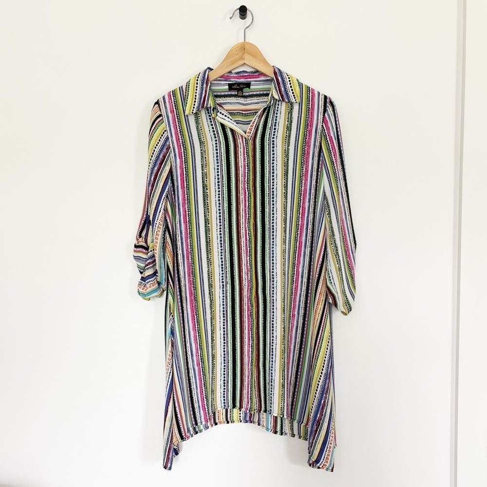 Melissa Paige Striped Colorful Tunic Blouse Top Mini Shirt Dress boho euro chic - Picture 3 of 9